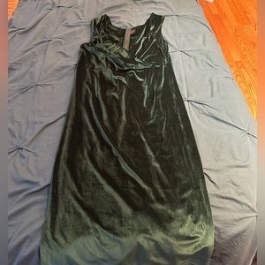 Green velvet midi dress